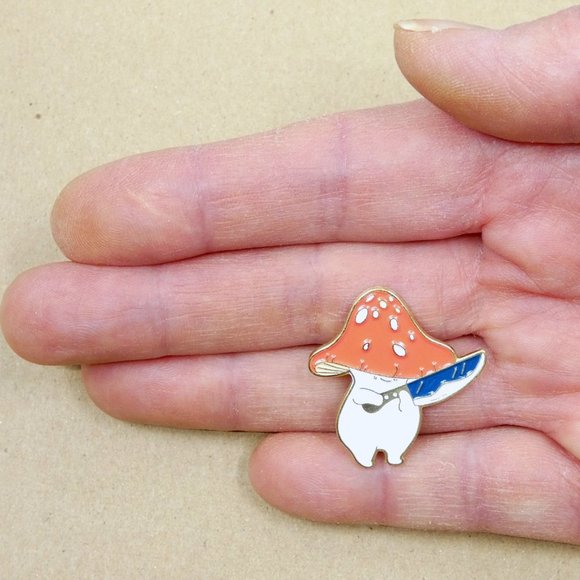 FREE ADD ON WITH PURCHASE Stabby Mushroon Man Enamel Brooch Pin - Picture 2 of 4